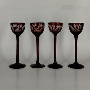 Egermann Czech Bohemian Ruby Red/Cranberry Cut To Clear Cordial Glass Set Of 4
